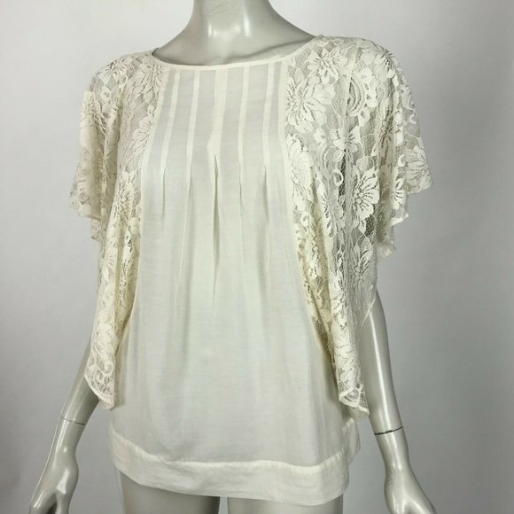 Joie Joyce Top Silk Blend Voile Lace Sleeve Blouse - Picture 2 of 8